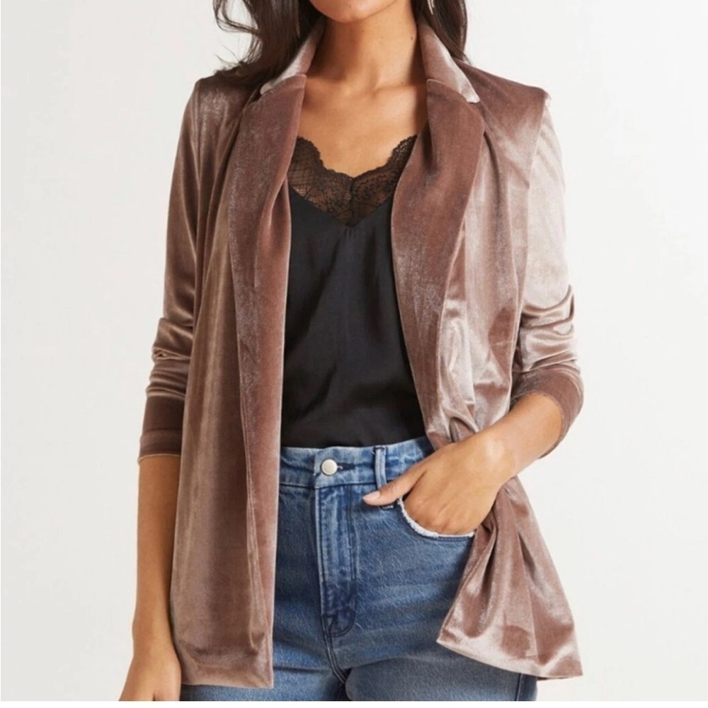 Bobi Black NWT Emporium Velvet Blazer Taupe Jacket Size XS